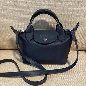 Longchamp LE PLIAGE CUIR Navy Leather Bag XS with Strap